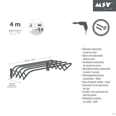 מתקן לתליית כביסה נפתח מהקיר 80 ס"מ