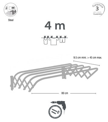 מתקן לתליית כביסה נפתח מהקיר 80 ס"מ